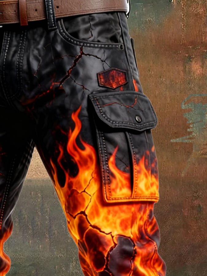 MAISON CLÉMENT PARIS™ | PANTALON CARGO MOTARD IMPRIMÉ FLAMMES
