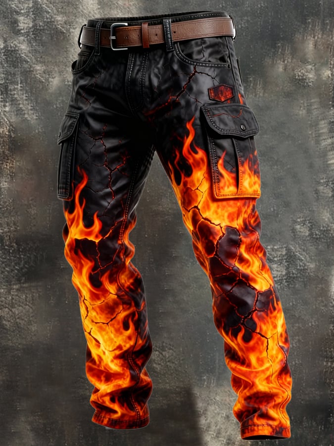 MAISON CLÉMENT PARIS™ | PANTALON CARGO MOTARD IMPRIMÉ FLAMMES