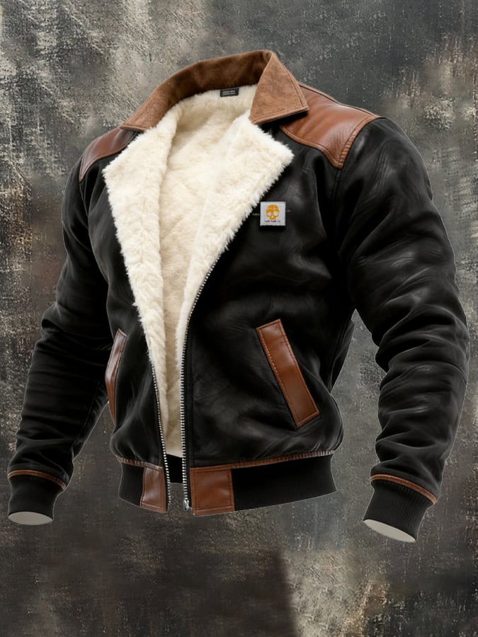 Herren-Outdoorjacke aus Wildleder und Leder im Vintage-Stil mit mehreren Taschen