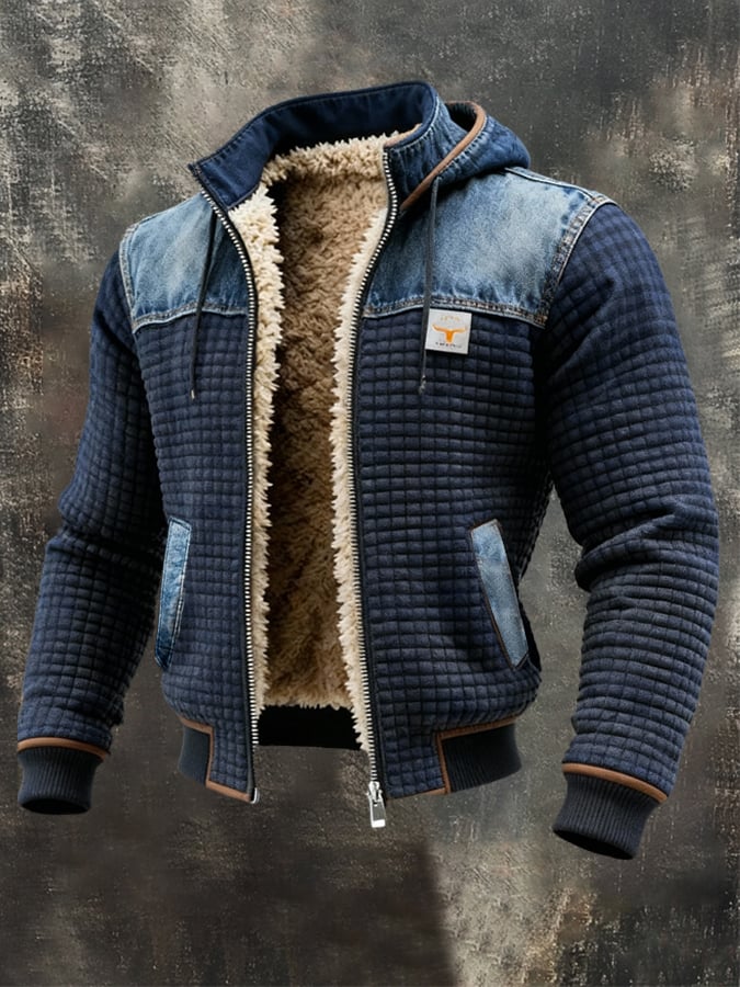 MAISON CLÉMENT PARIS™ | VESTE MATELASSÉE BLEU MARINE AVEC DÉTAILS EN JEAN