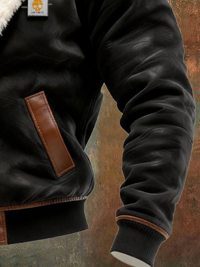 Herren-Outdoorjacke aus Wildleder und Leder im Vintage-Stil mit mehreren Taschen