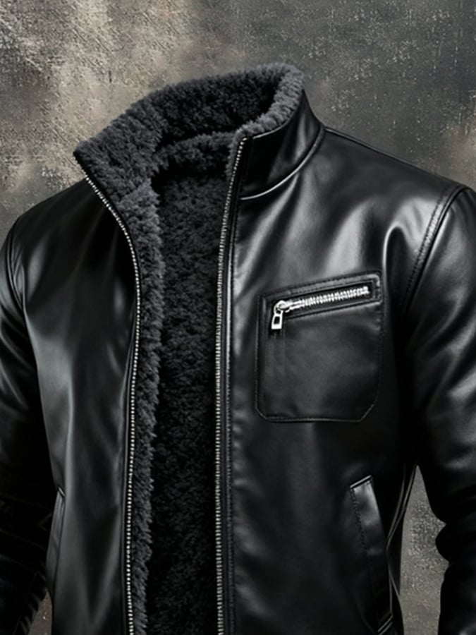 MAISON CLÉMENT PARIS™ | VESTE CHAUDE EN CUIR NOIR DOUBLÉE SHERPA