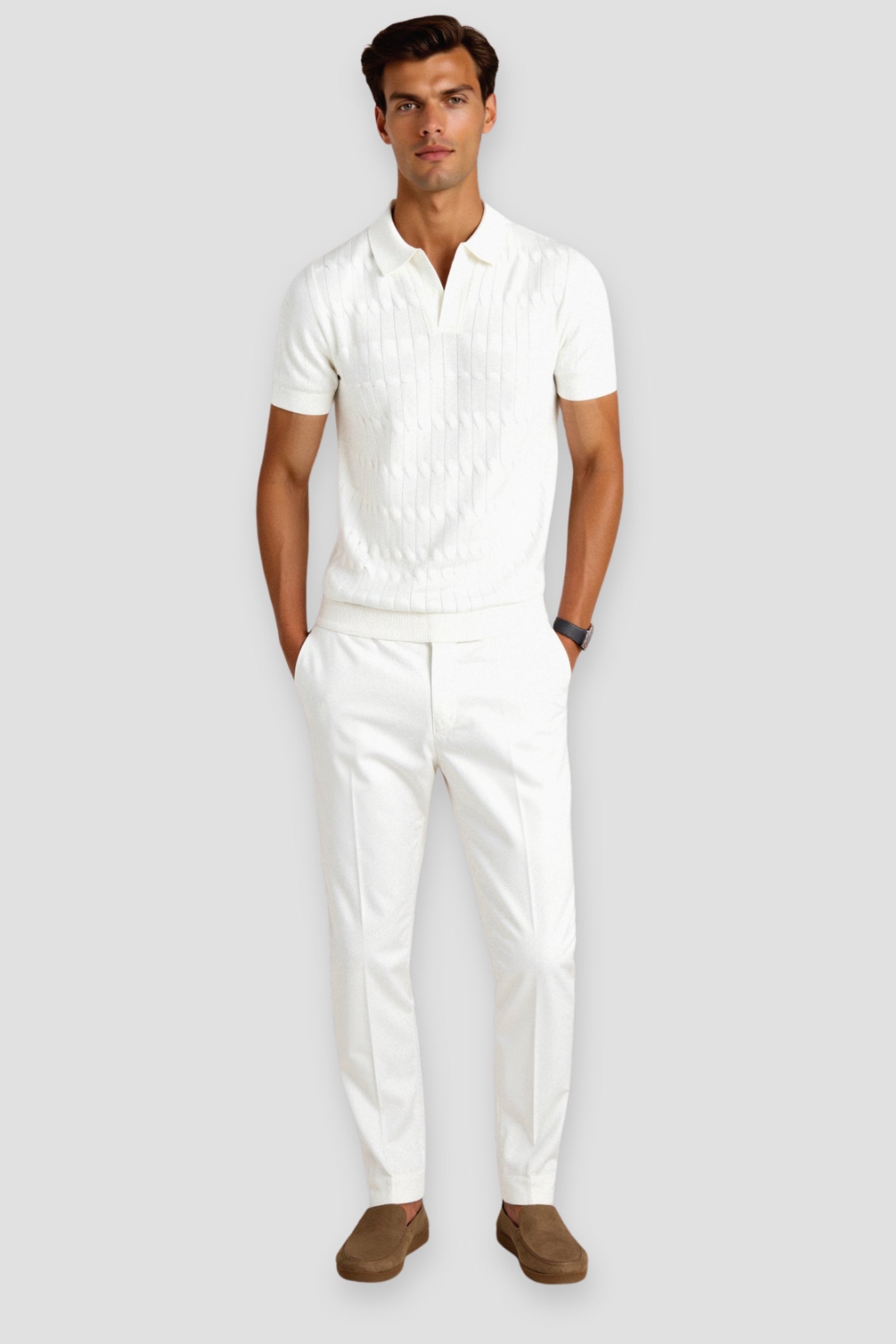 Polo en maille torsadée à col en V premium – Maison Clément Paris