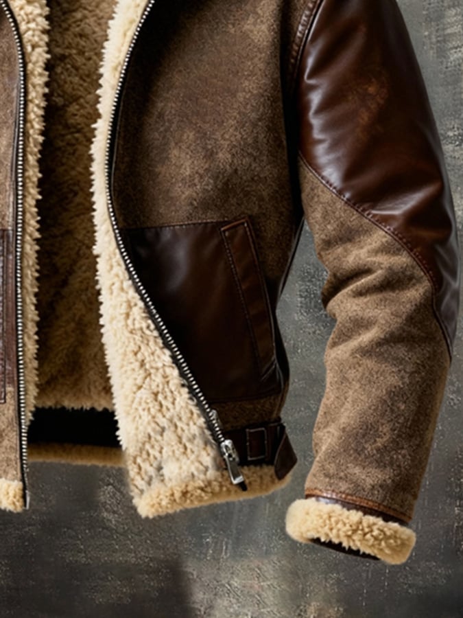 Herren-Retro-Outdoorjacke mit warmem Farbblockmuster