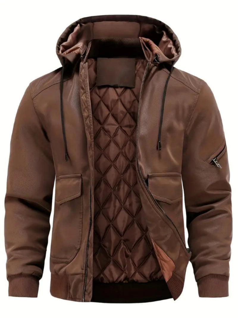 Arne - Manteau d'Hiver en Cuir pour Homme en Matériau Durable avec Capuche