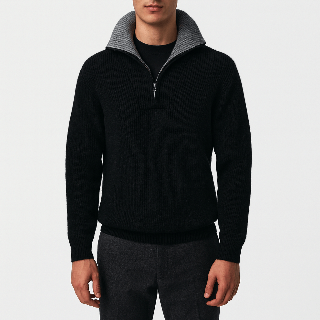 Pull Homme Half Zip – Pull en Maille Camel avec Col