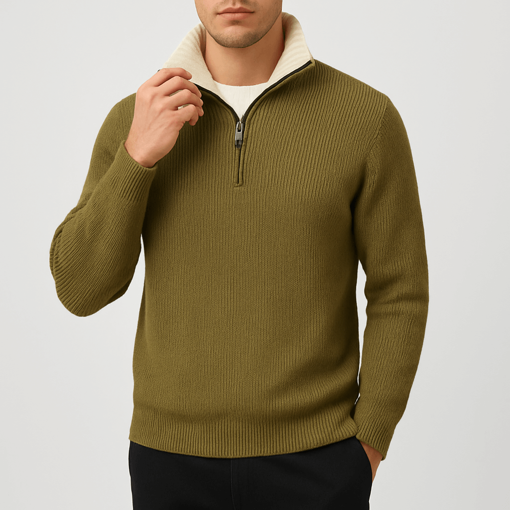 Pull Homme Half Zip – Pull en Maille Camel avec Col