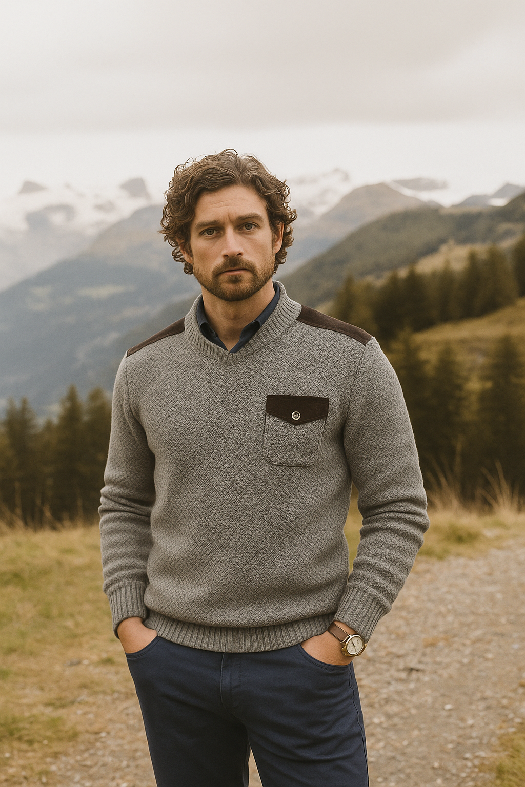 Pull en Laine Homme avec Détails en Suède sur les Épaules – Pull d'Hiver Chaleureux