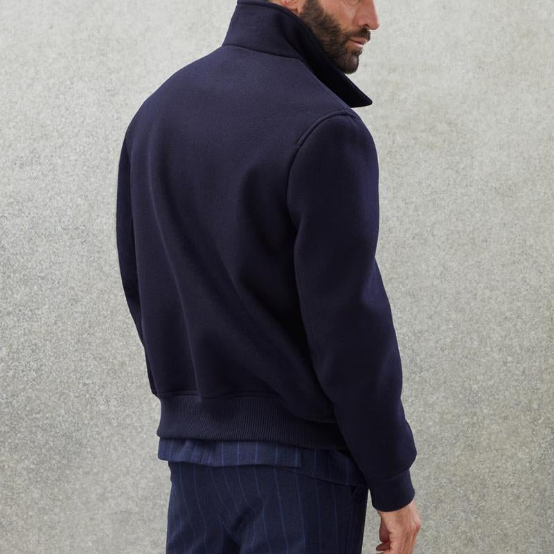 Veste bomber bleu foncé pour homme – Manteau en mélange de laine de luxe dans le style Quiet Luxury Mode hivernale 2025