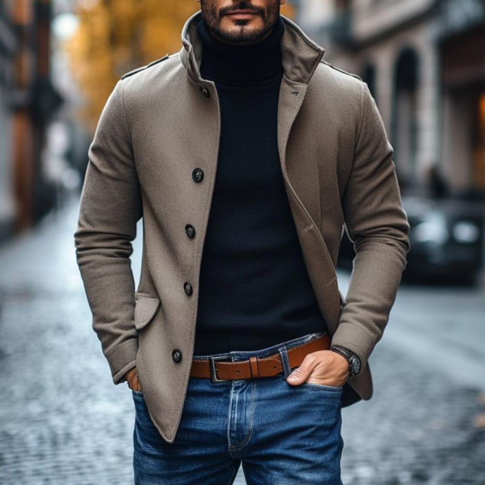 Feliciano - Manteau d'hiver long en mélange de laine pour homme