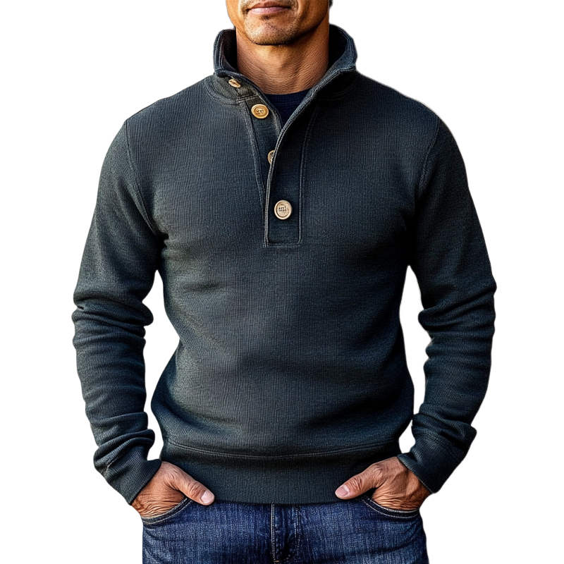 Sweat-shirt pour hommes à col montant – Pull de luxe avec fermeture à boutons