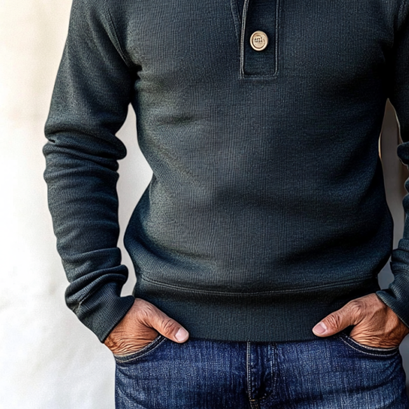 Sweat-shirt pour hommes à col montant – Pull de luxe avec fermeture à boutons