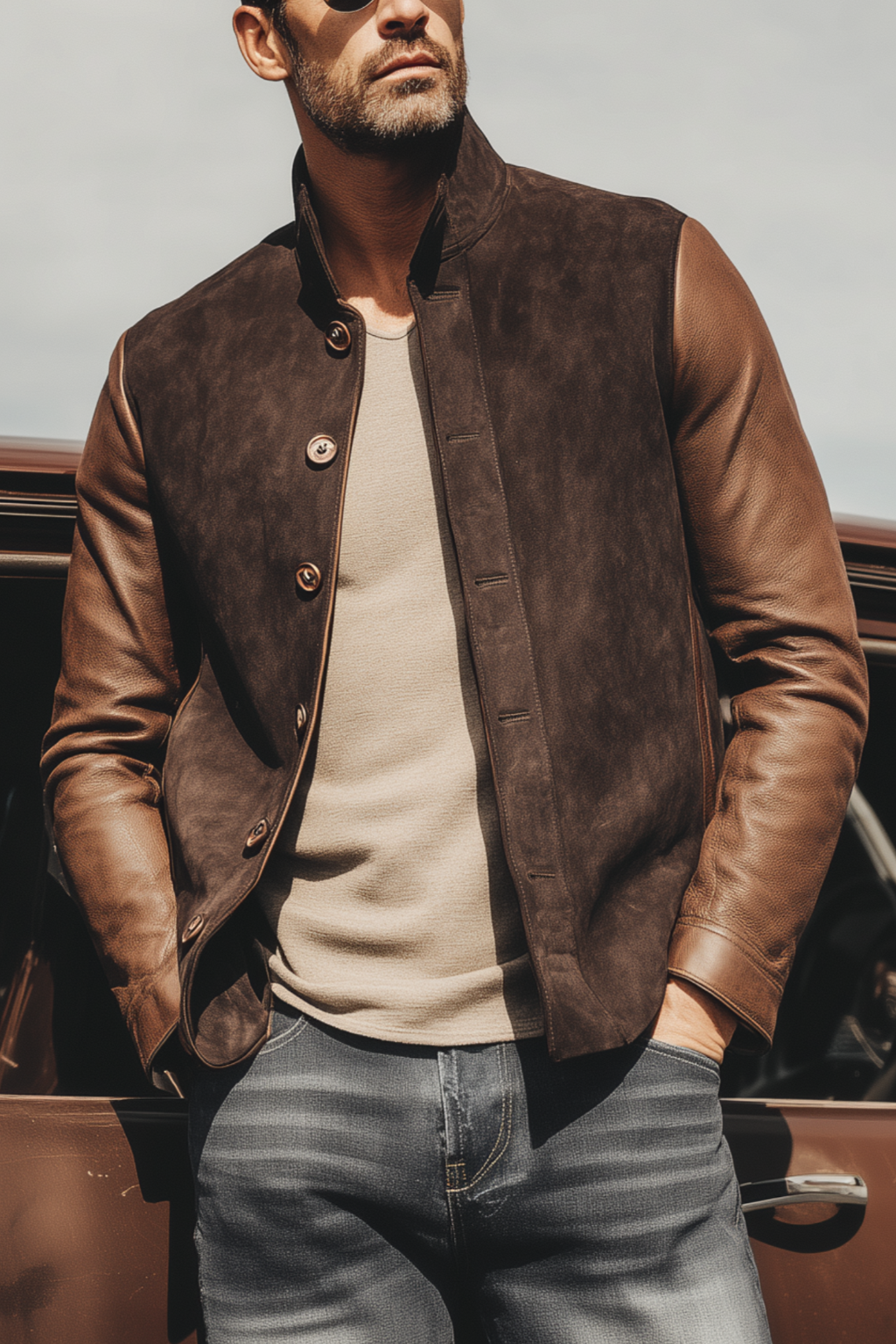 Veste rétro en suède et cuir pour hommes – Manteau de luxe vintage élégant