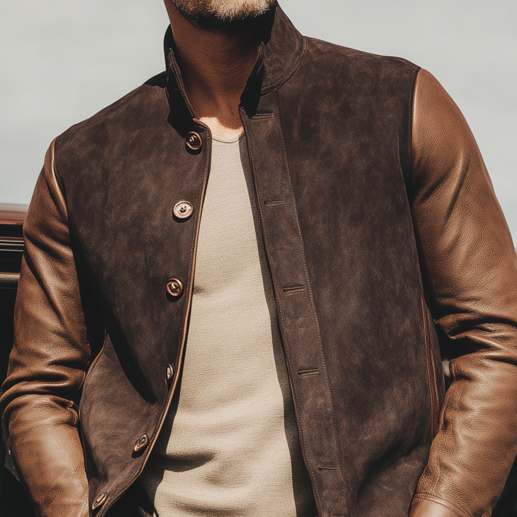 Veste rétro en suède et cuir pour hommes – Manteau de luxe vintage élégant