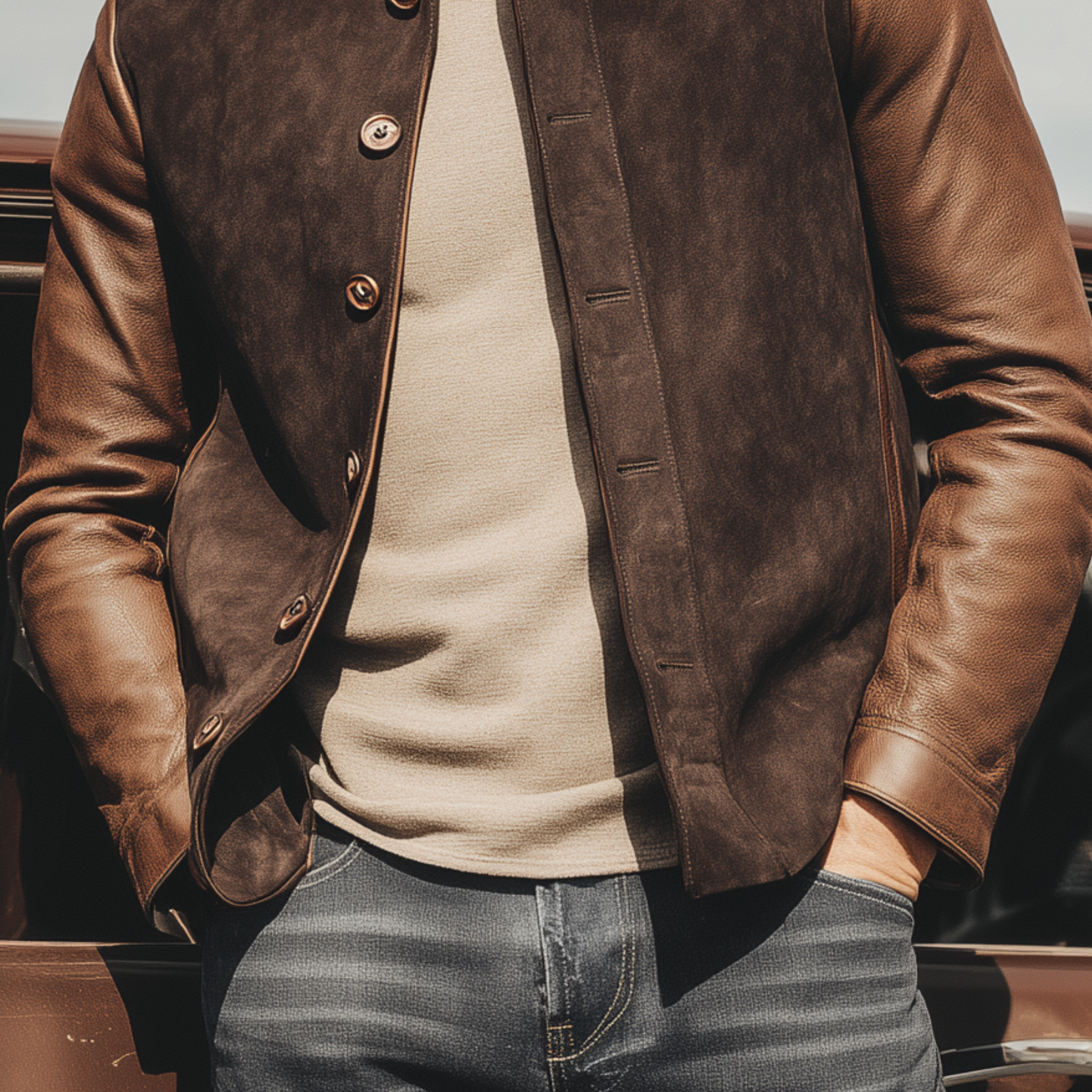 Veste rétro en suède et cuir pour hommes – Manteau de luxe vintage élégant