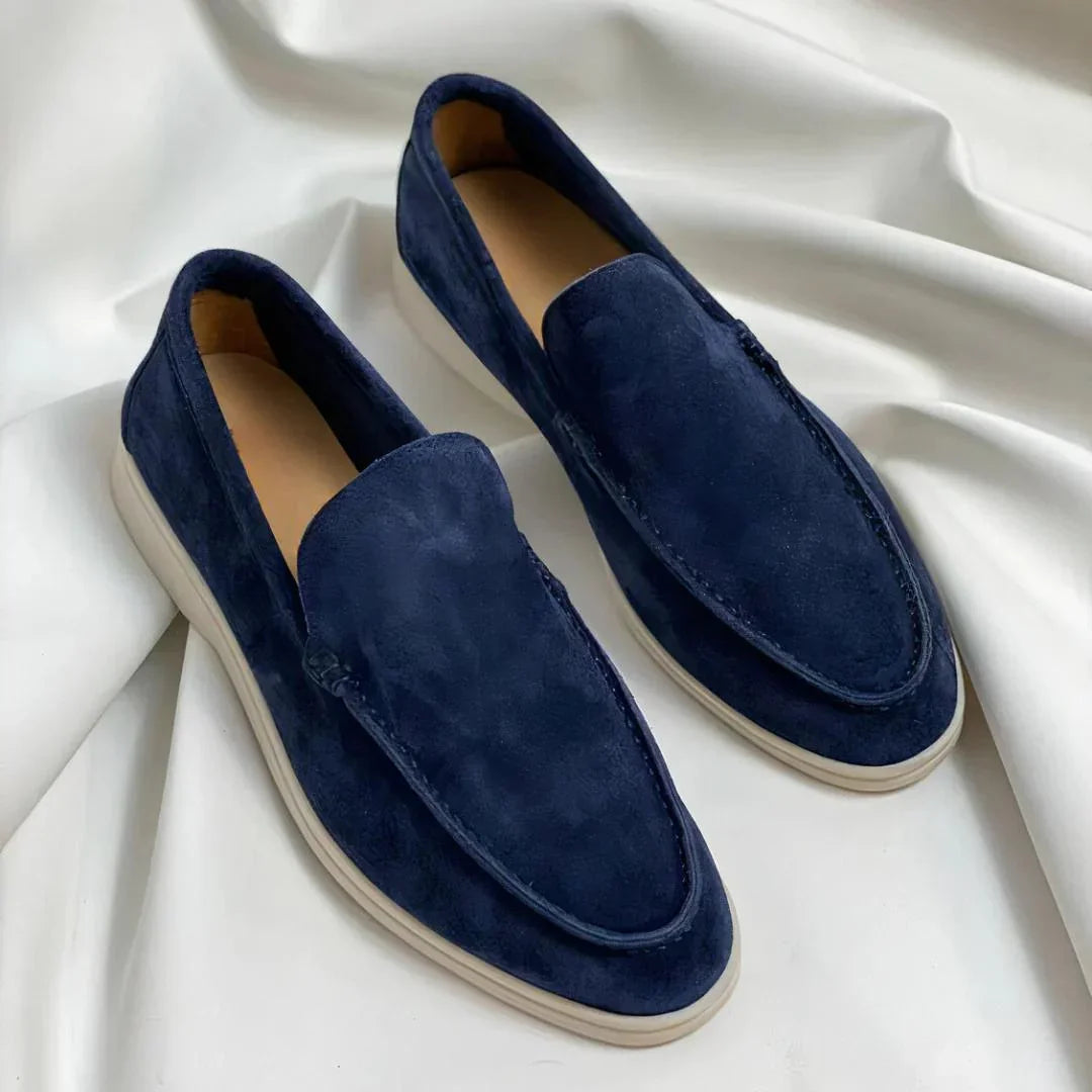 Mocassins en suède pour hommes – Mocassins élégants avec semelle blanche style Old Money