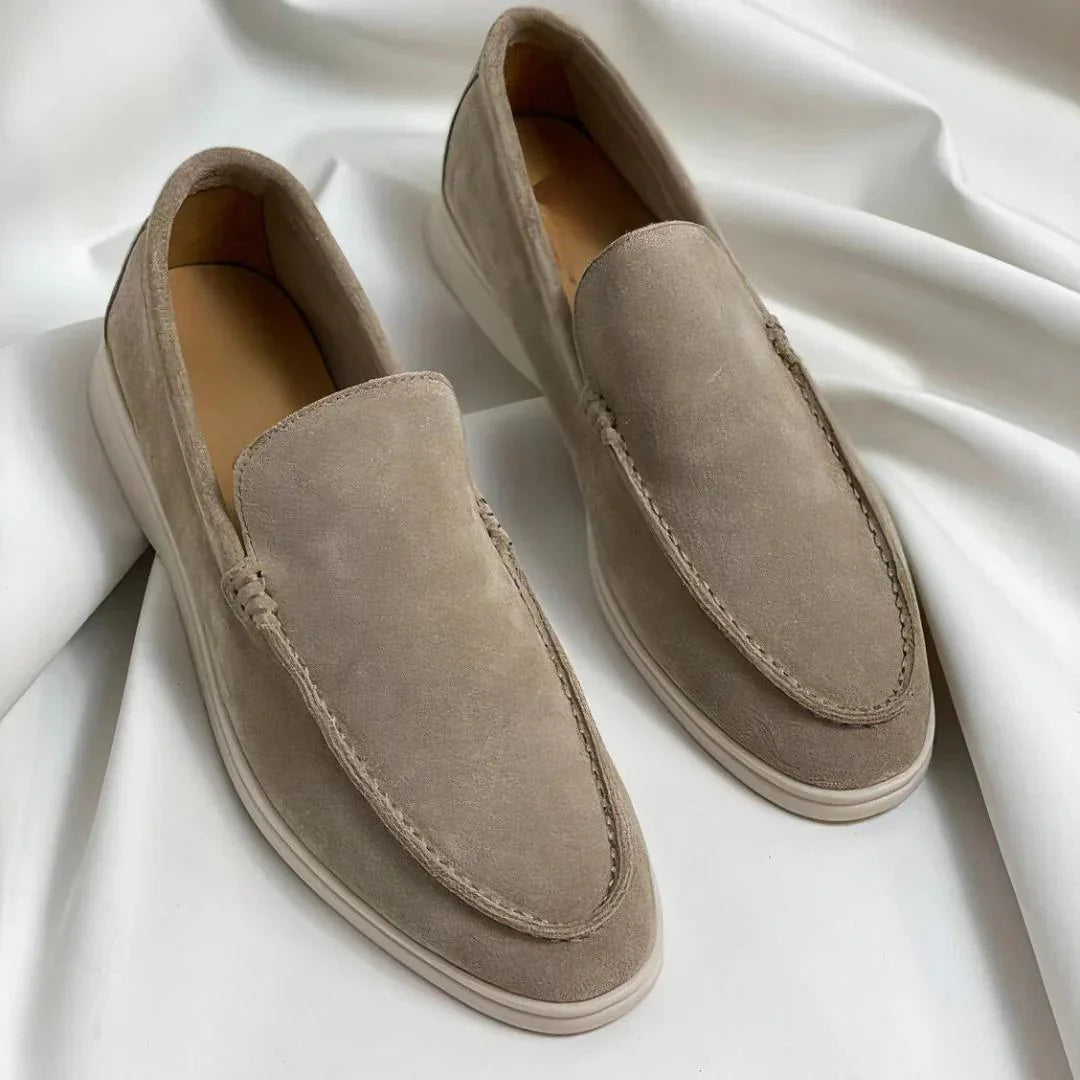 Mocassins en suède pour hommes – Mocassins élégants avec semelle blanche style Old Money