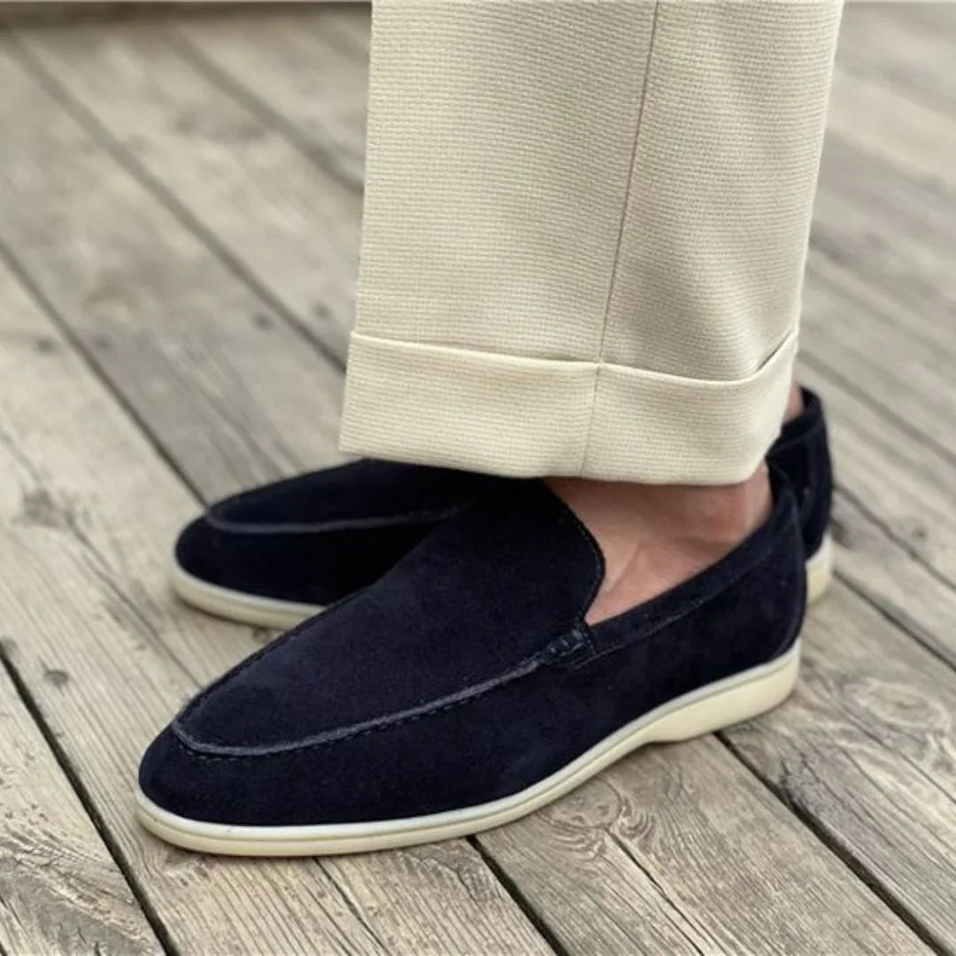 Mocassins en suède pour hommes – Mocassins élégants avec semelle blanche style Old Money