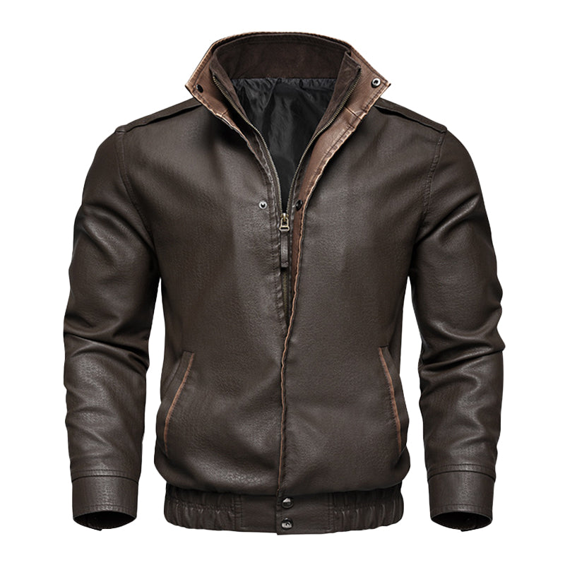 Veste bomber en cuir vintage stylée pour homme, marron – Mode hivernale pour homme 2025