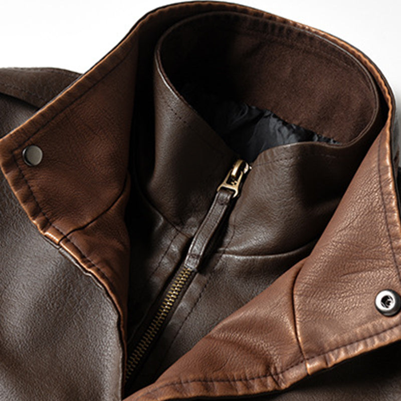 Veste bomber en cuir vintage stylée pour homme, marron – Mode hivernale pour homme 2025