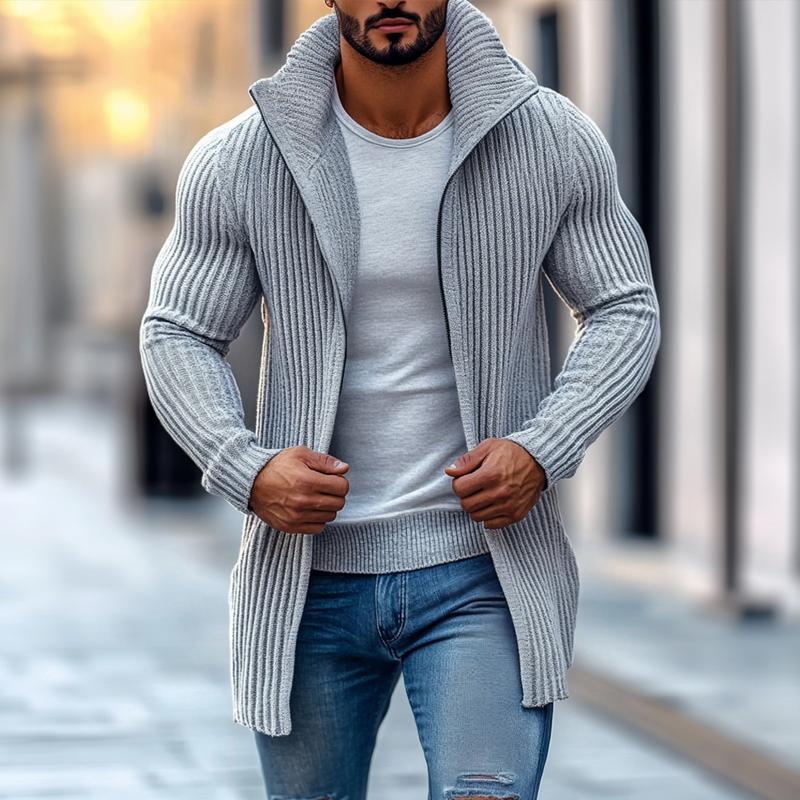 Cardigan pour hommes avec col montant – Gilet tricoté élégant en coupe slim