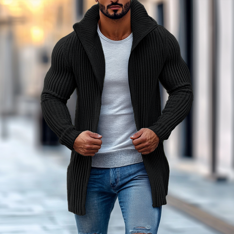 Cardigan pour hommes avec col montant – Gilet tricoté élégant en coupe slim