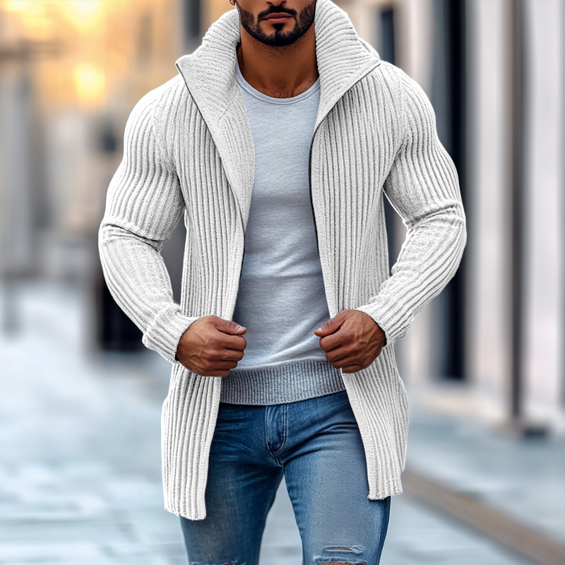 Cardigan pour hommes avec col montant – Gilet tricoté élégant en coupe slim
