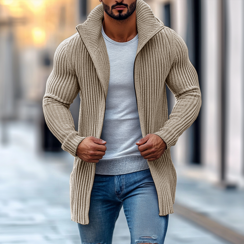 Cardigan pour hommes avec col montant – Gilet tricoté élégant en coupe slim