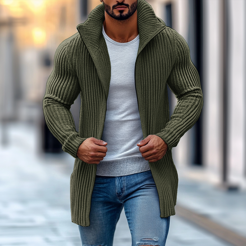 Cardigan pour hommes avec col montant – Gilet tricoté élégant en coupe slim
