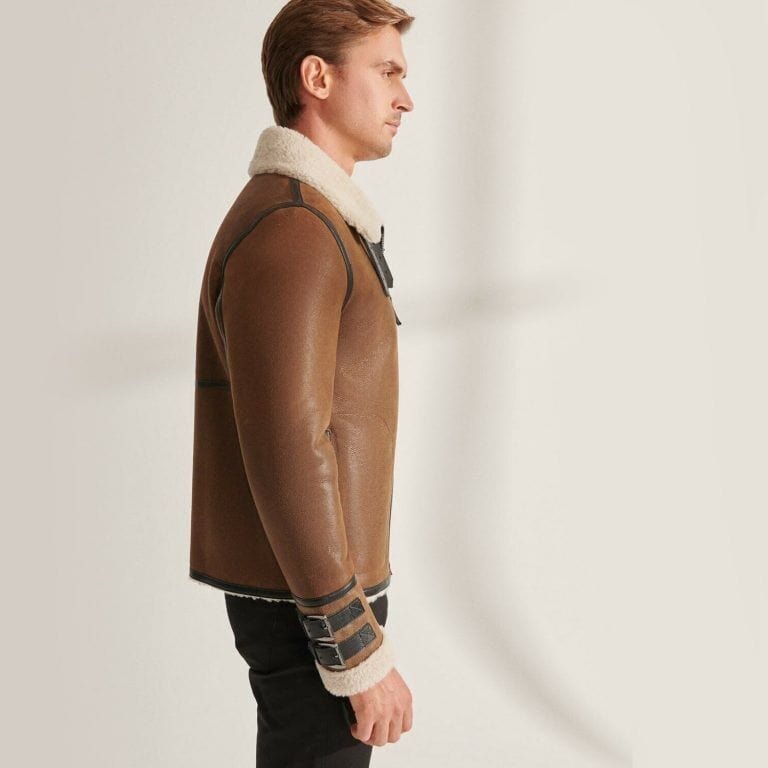 Inigo - Bomber en peau de mouton élégant pour hommes, manteau d'hiver brun