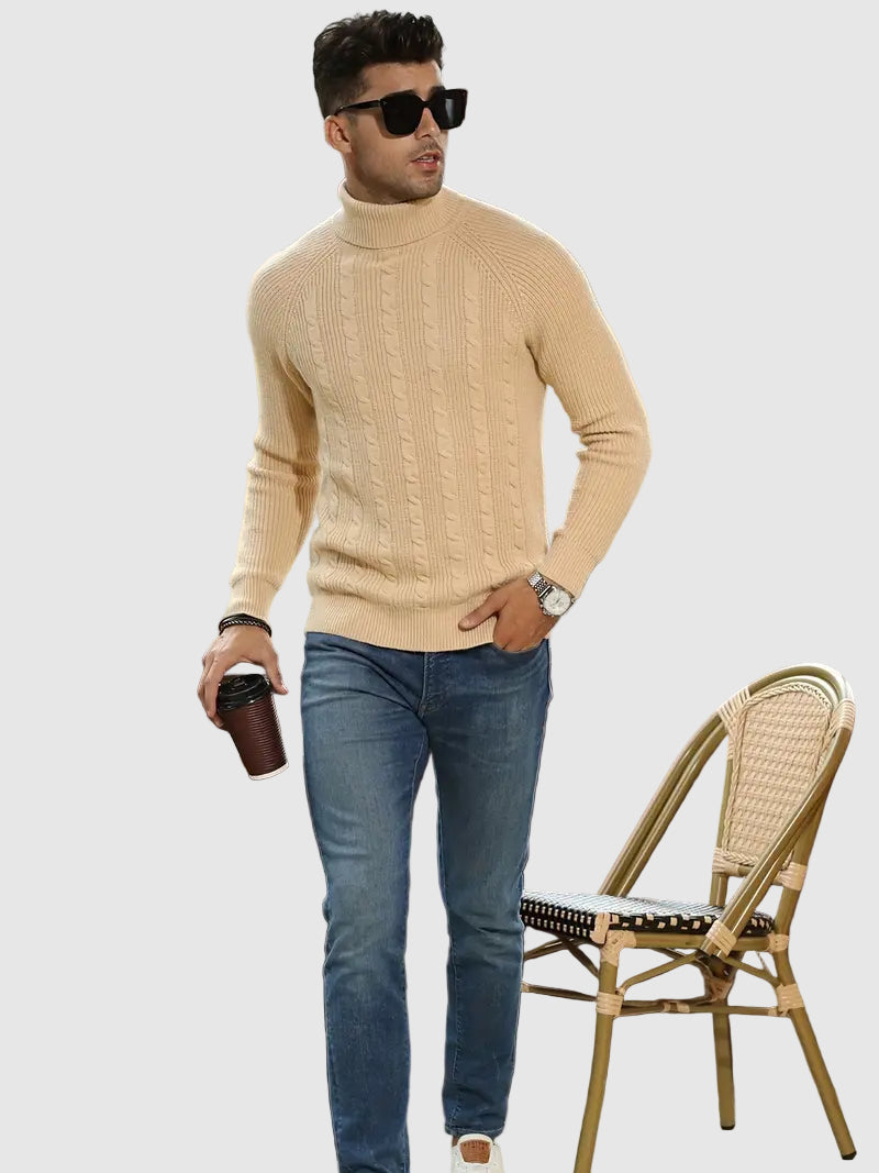 Maison Clément Paris | Pull pour Homme – Pull Classique en Maille Cable Beige Old Money