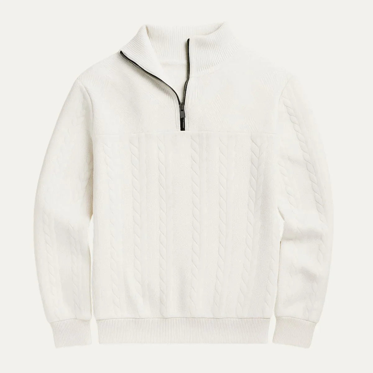 Pull en laine tricoté à cable avec fermeture éclair et motif style Old Money pour hommes