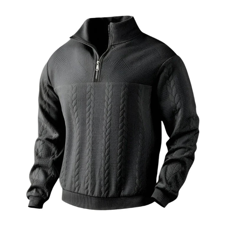 Pull en laine tricoté à cable avec fermeture éclair et motif style Old Money pour hommes