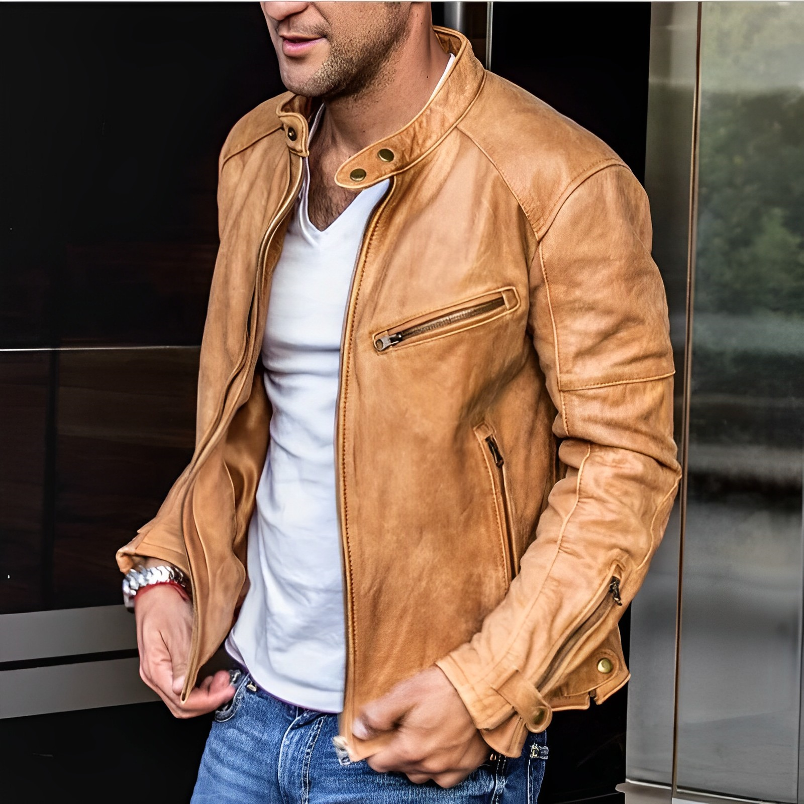 Afonso - Veste Élégante en Cuir pour Hommes Bomber