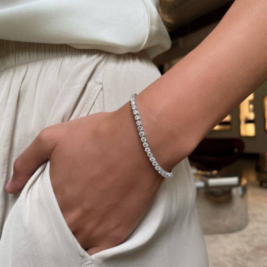 Bracelet Tennis en Or Blanc Old Money | Maison Clément Paris