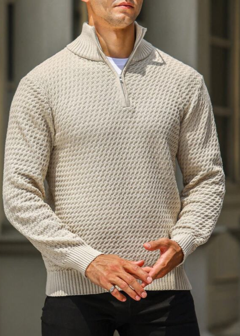 Riviera - Pull Homme à Demi-Zip – Pull Tricoté Moderne avec Structure
