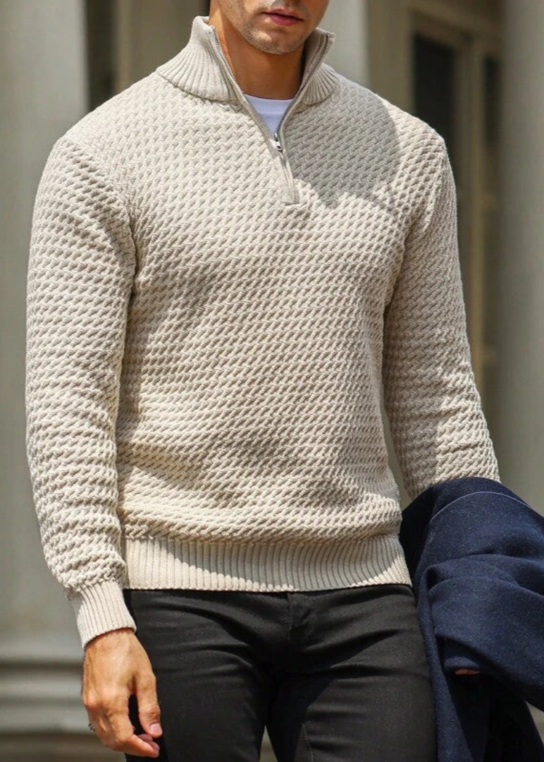 Riviera - Pull Homme à Demi-Zip – Pull Tricoté Moderne avec Structure
