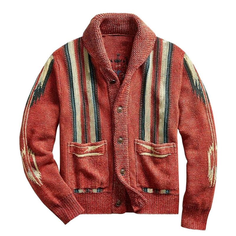 Cardigan vintage jacquard pour hommes – Mélange confortable de coton et acrylique