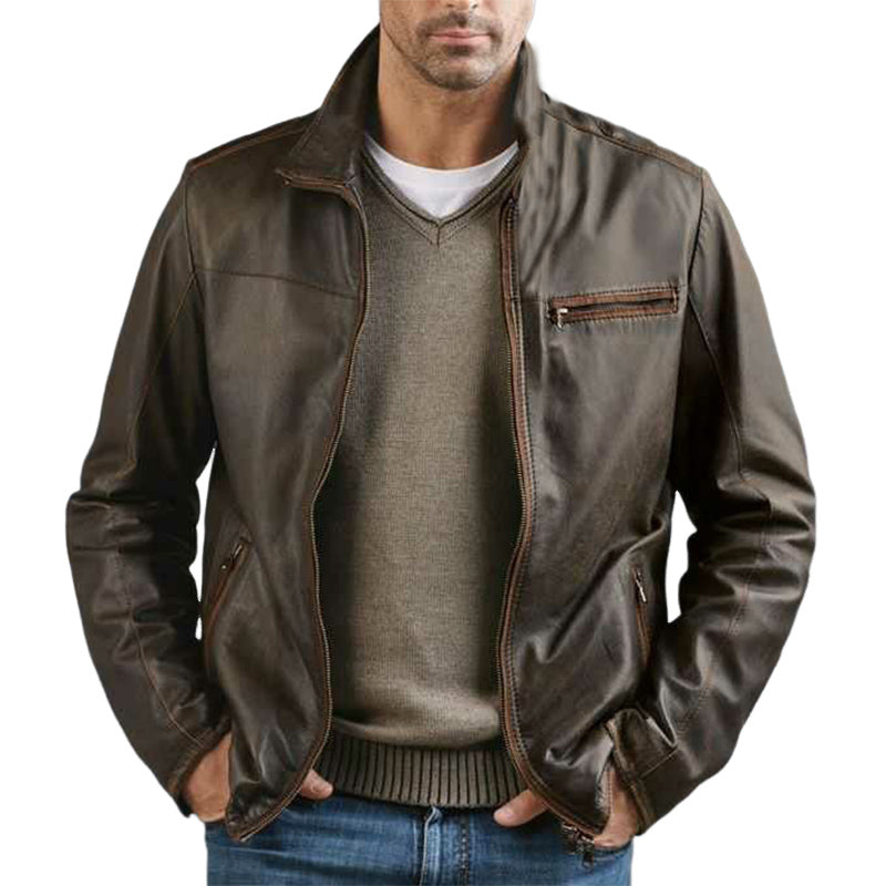 Veste en cuir classique vintage marron pour homme – Style hivernal entre-saison pour homme 2025