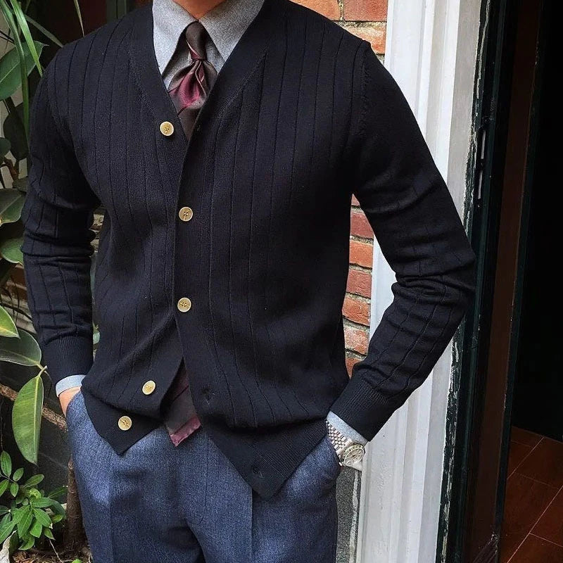 Cristóbal - Pull à col V à rayures hivernales avec motif pour homme