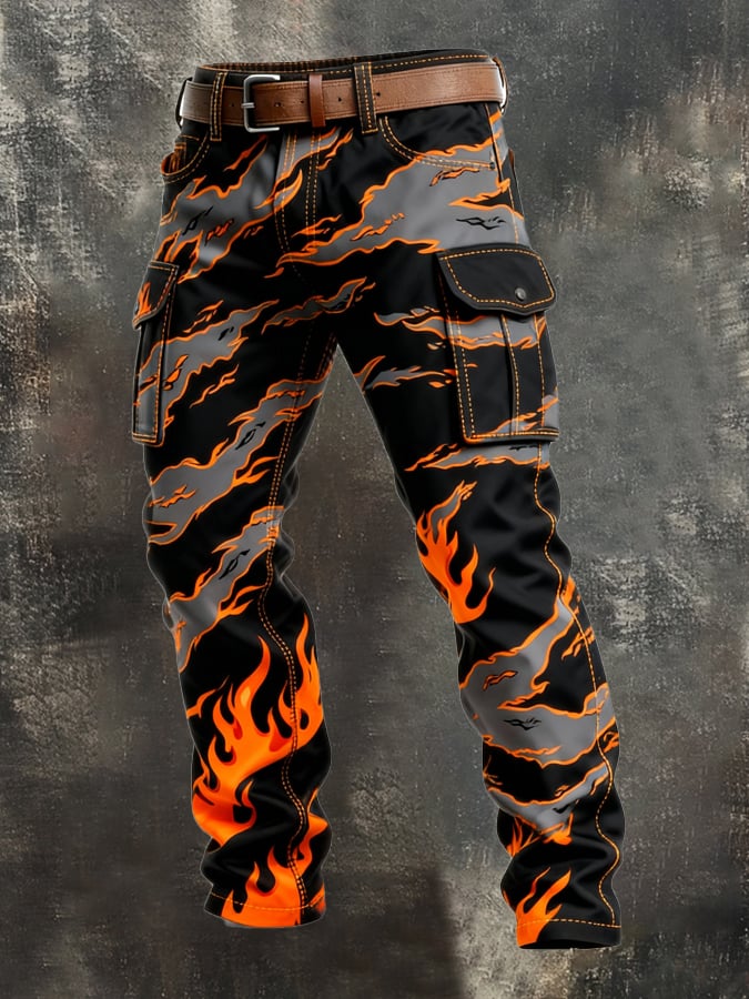 MAISON CLÉMENT PARIS™ | PANTALON CARGO MOTIF FLAMMES HOMME TACTIQUE