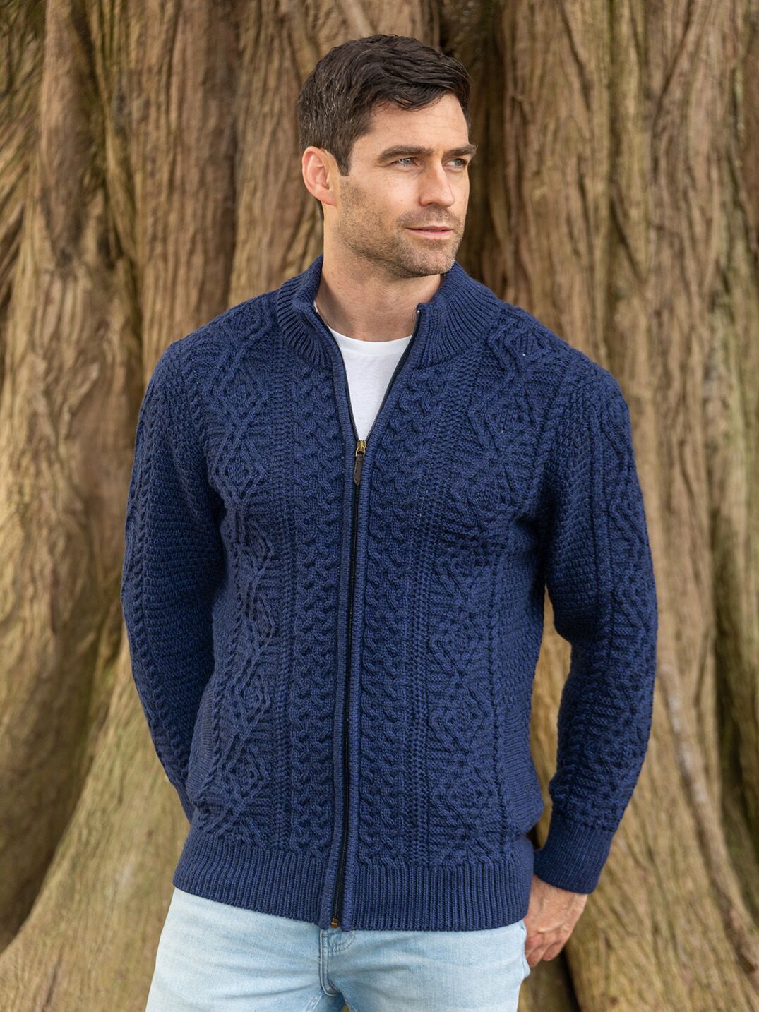 Carlos - Gilet homme Old Money en maille torsadée, cardigan à fermeture éclair bleue