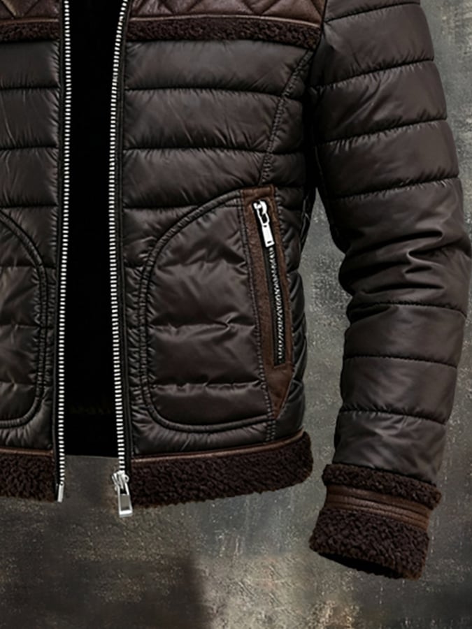 MAISON CLÉMENT PARIS™ | VESTE MATELASSÉE MARRON À COL SHERPA CHAUD