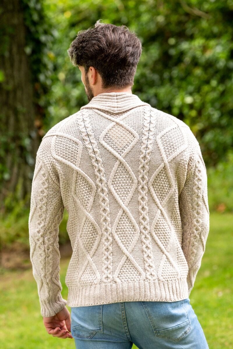 Carlos - Pull en V en maille torsadée pour homme - Beige