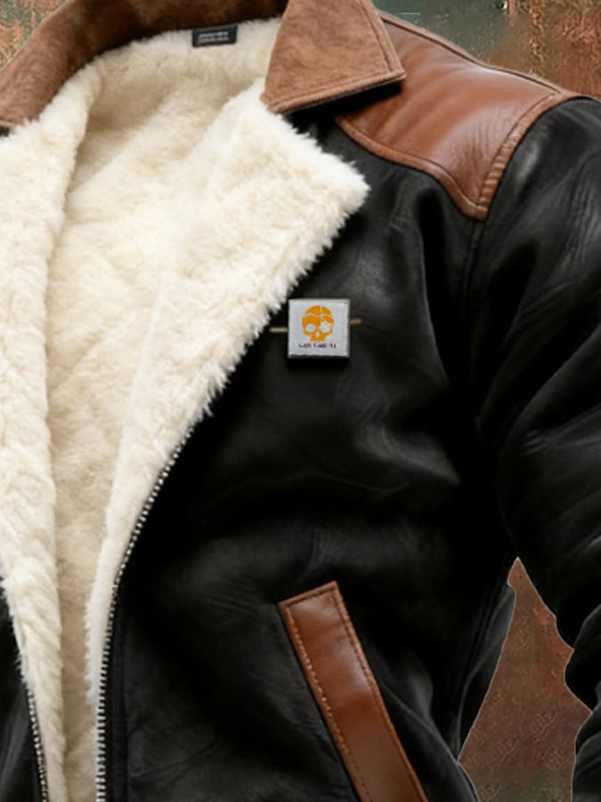 Herren-Outdoorjacke aus Wildleder und Leder im Vintage-Stil mit mehreren Taschen