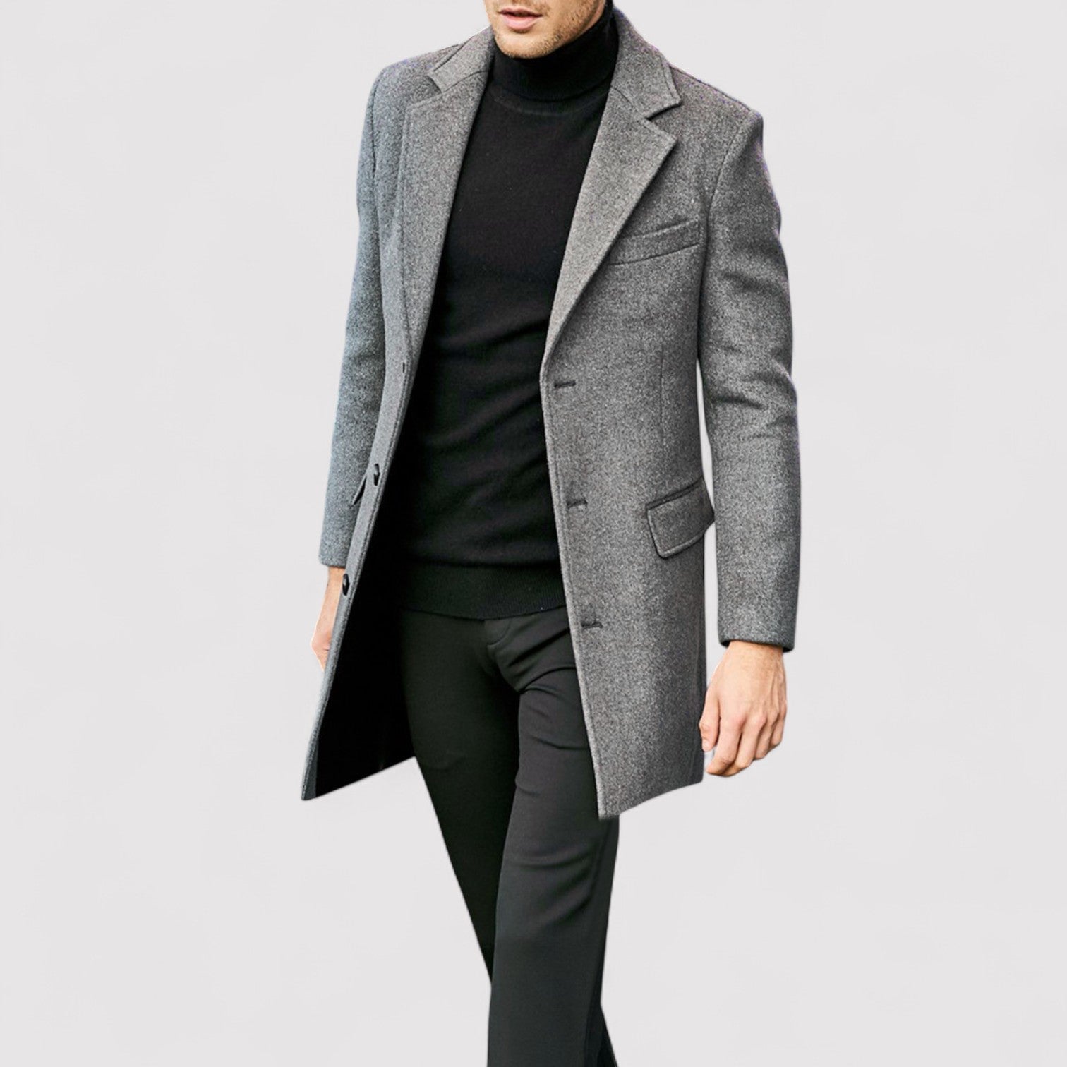 Manteau en Gris & Noir – Luxe, Chaleur et Intemporalité – Idéal comme Manteau d'Hiver pour Tenues Business et Décontractées