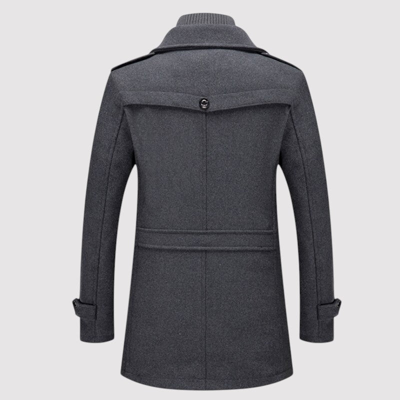 Manteau Long Homme en Laine – Manteau Élégant en Mélange de Laine Gris Foncé Automne/Hiver