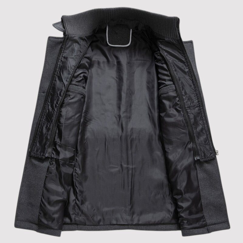 Manteau Long Homme en Laine – Manteau Élégant en Mélange de Laine Gris Foncé Automne/Hiver