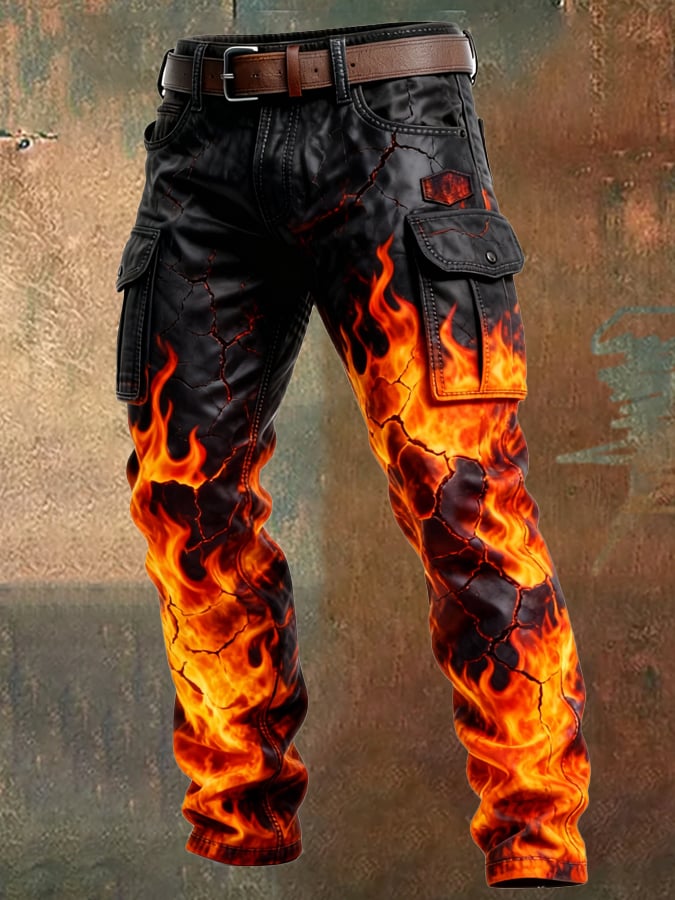 MAISON CLÉMENT PARIS™ | PANTALON CARGO MOTARD IMPRIMÉ FLAMMES