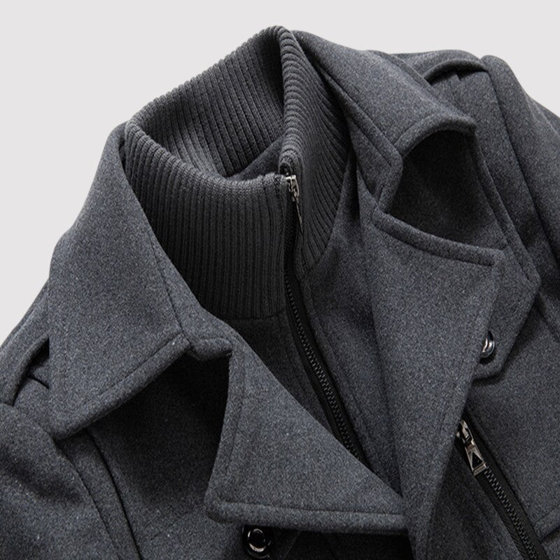 Manteau Long Homme en Laine – Manteau Élégant en Mélange de Laine Gris Foncé Automne/Hiver
